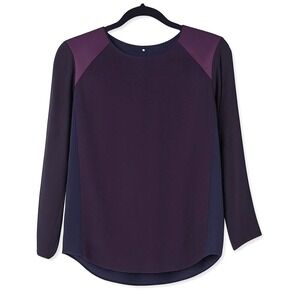 rag & bone Silk Blend Dark Purple and Navy Tonal Long Sleeve Blouse Size Small